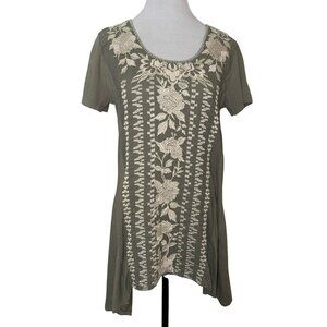 NWT Johnny Was Letty Olive Green Embroidered Woven Tunic Top Size XS